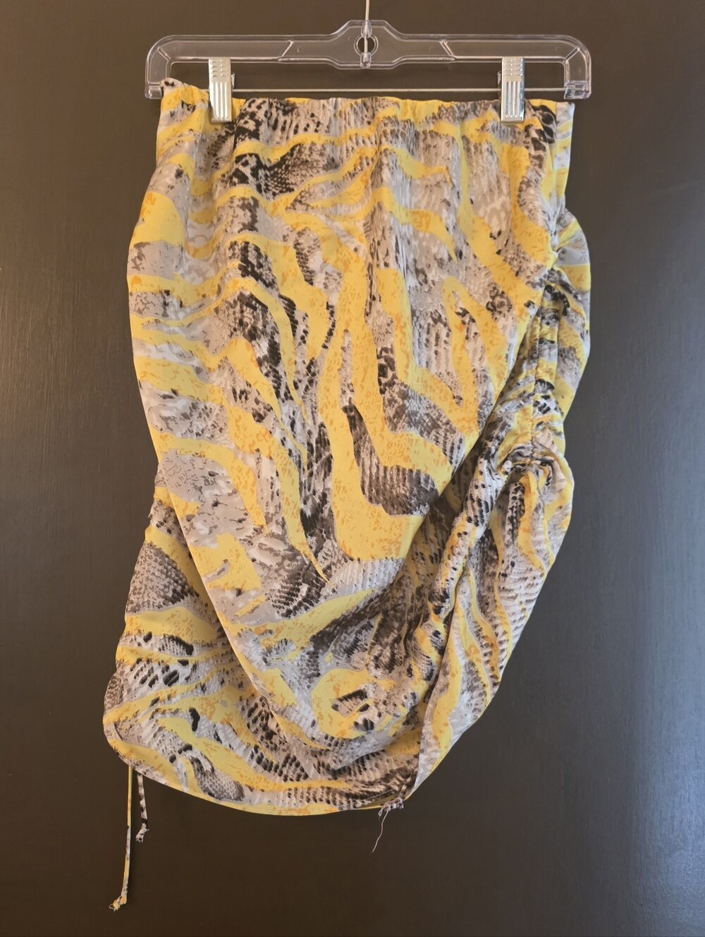 Yellow Printed Ruched Mini Skirt with Drawstring Detail - Picture 7 of 9